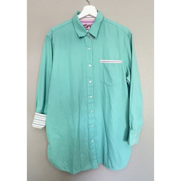 Robert Graham Men's Size L Mint Green Striped Flip Cuff Cotton Dress Shirt - Picture 1 of 7